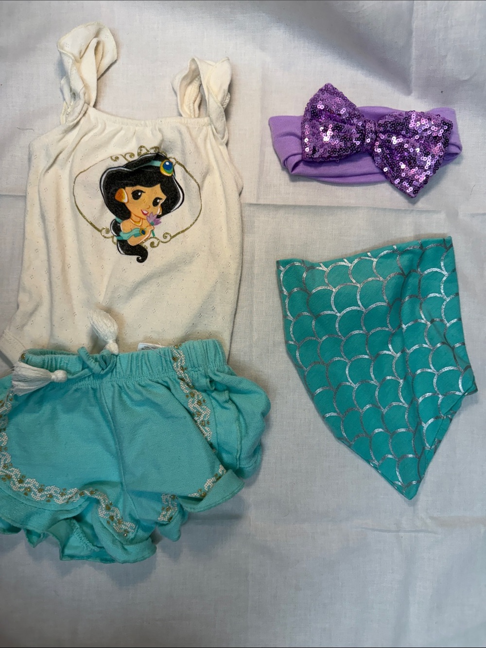 Disney Jasmine outfit and Ariel bib and headband bundle
